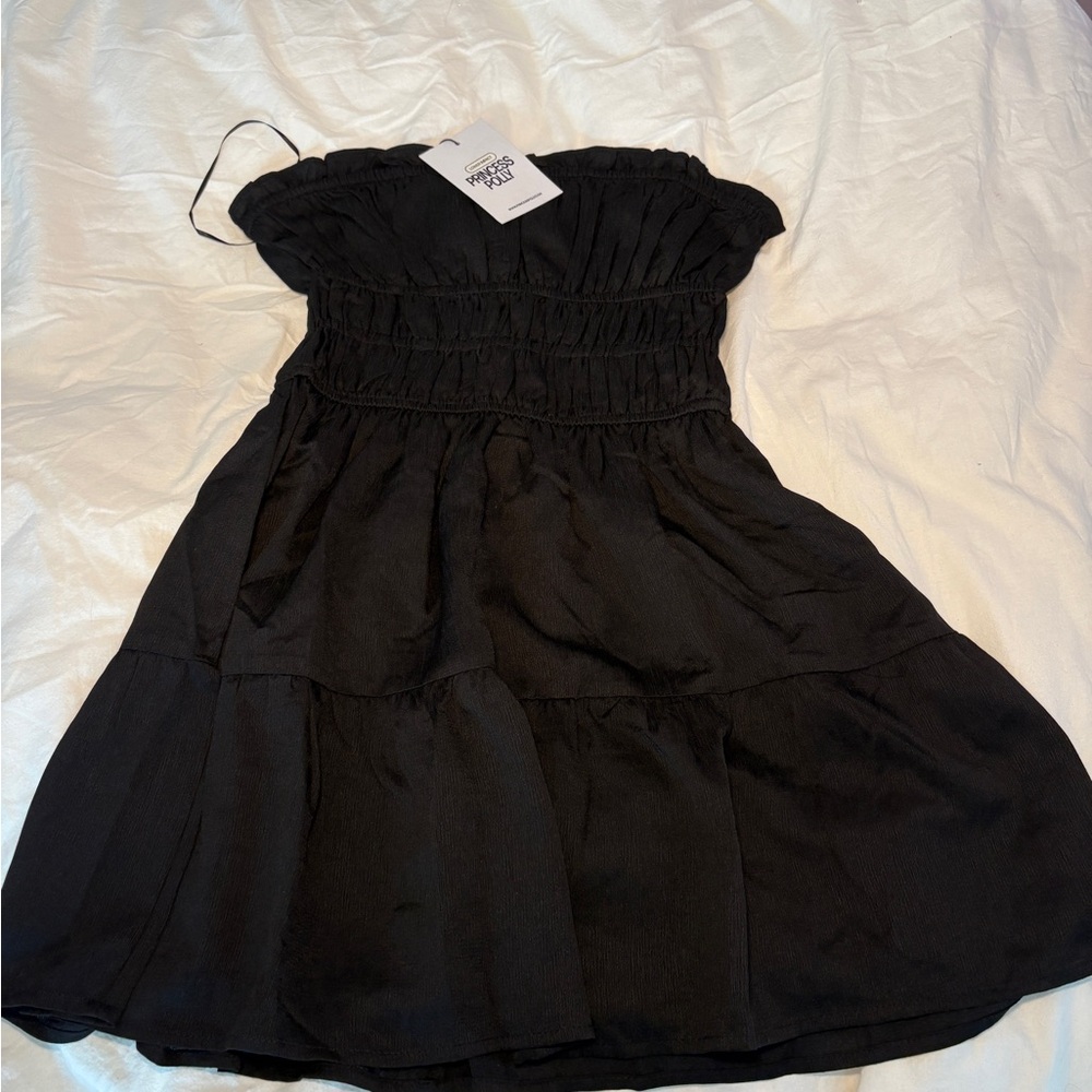 Princess Polly Black ruffle strapless dress
